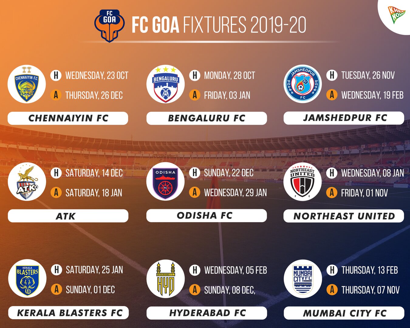 FC Goa Fixtures 2019-20