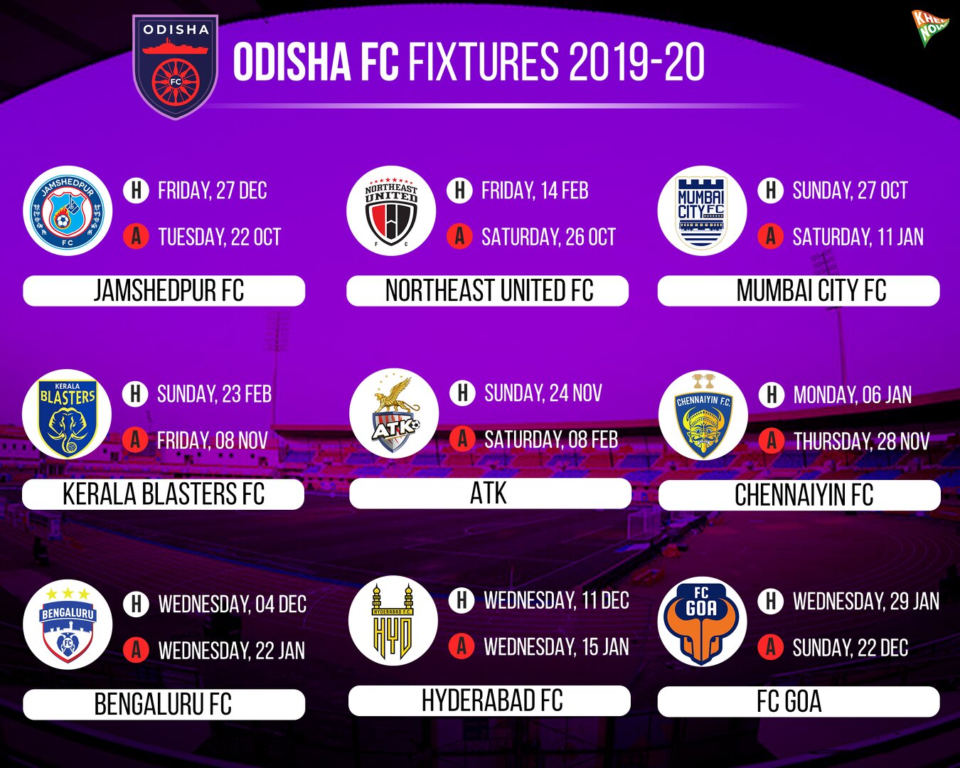 Odisha FC schedule ISL 2019-20