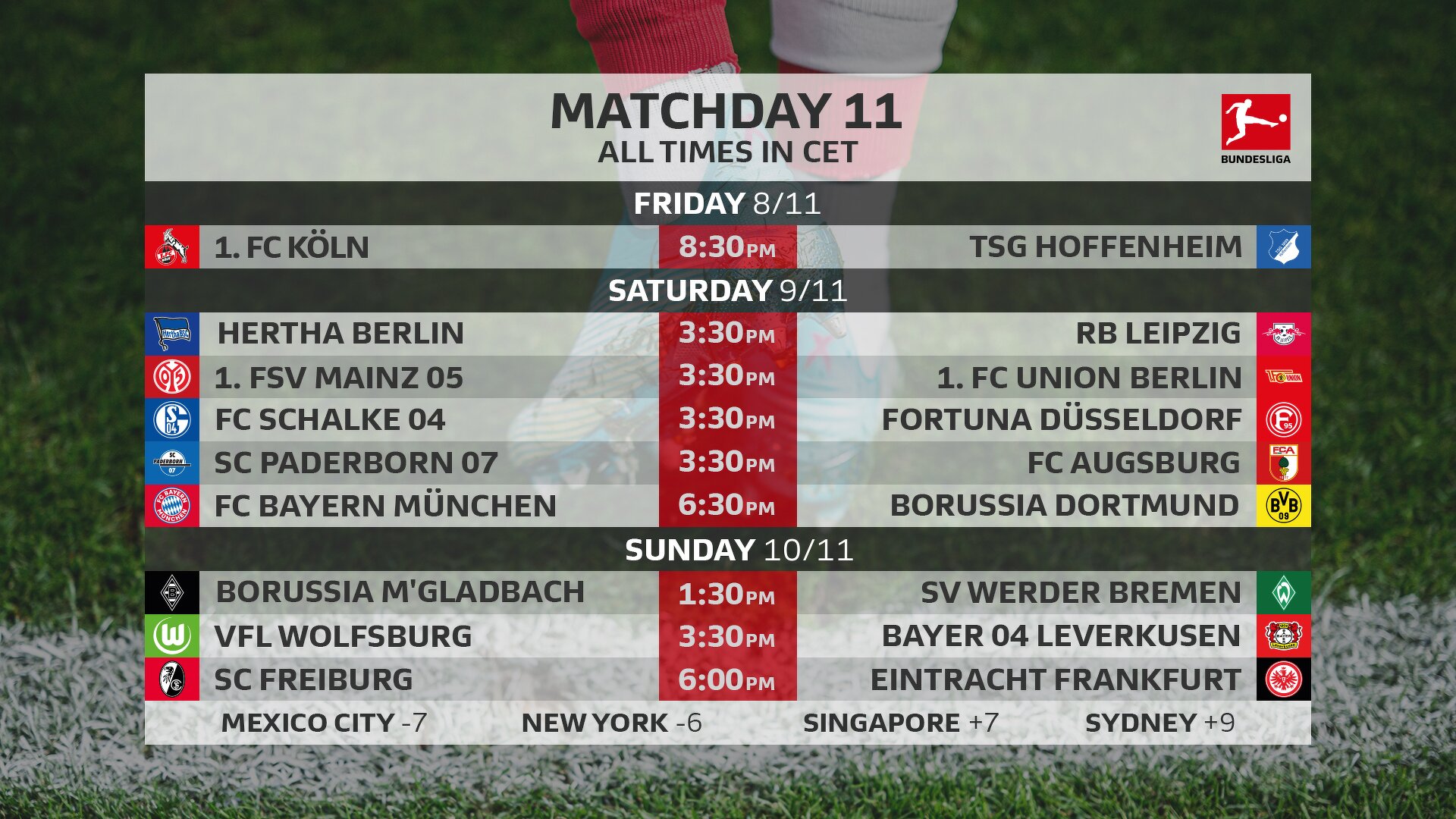 Bundesliga Matchday 12 Preview: Fixtures