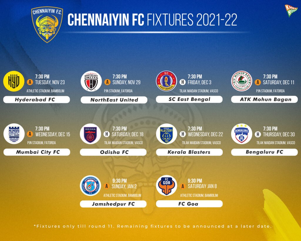 Chennaiyin FC FIXTURES