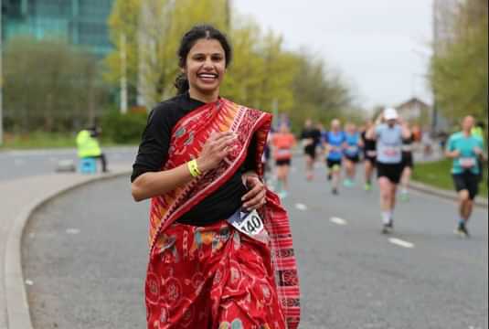 Madhusmita Jena completes Manchester marathon in traditional Indian attire