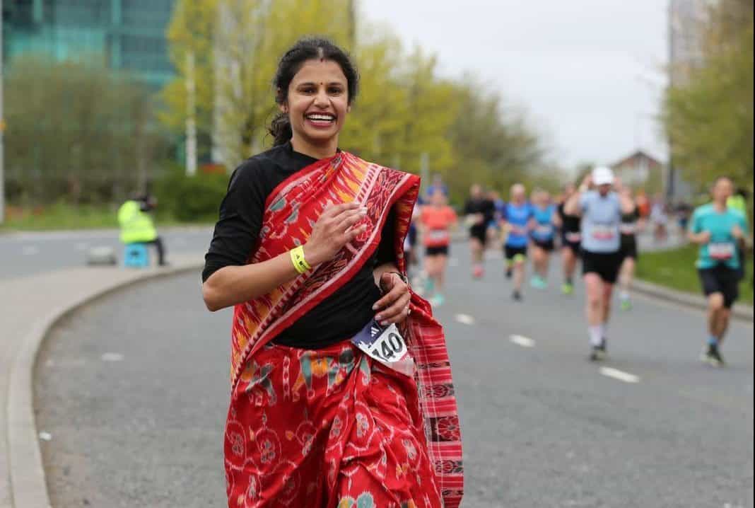 Madhusmita Jena completes Manchester marathon in traditional Indian attire