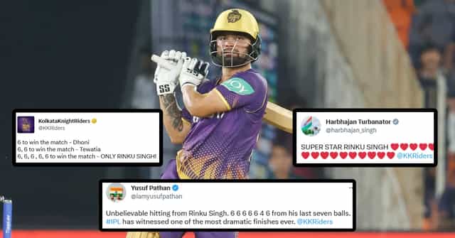 Twitter goes crazy as Rinku Singh smashes 5 sixes off 5 deliveries to win the match vs GT