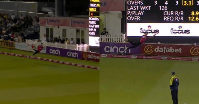 Watch: Brad Currie takes a flying one-handed catch in the T20 Vitality Blast