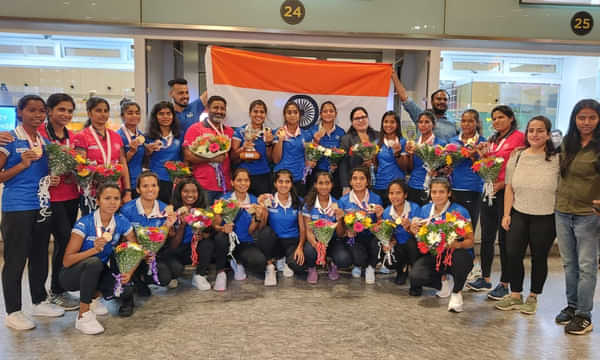 Victorious Indian junior women's hockey team arrive home to a champion's welcome