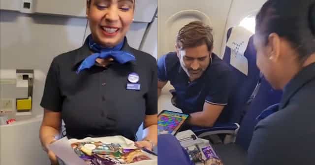 Watch: Air hostess stuns MS Dhoni with chocolates and special note at 30,000 feet above air