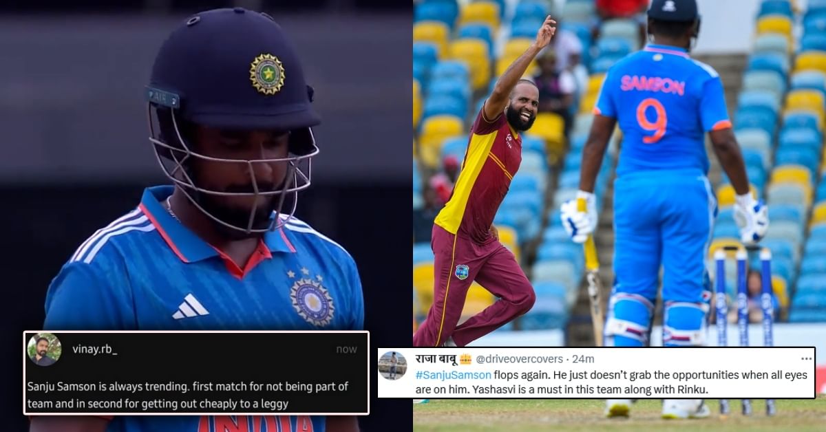 Twitter brutally trolls Sanju Samson as he flops with the bat on ODI comeback in 2nd ODI vs WI
