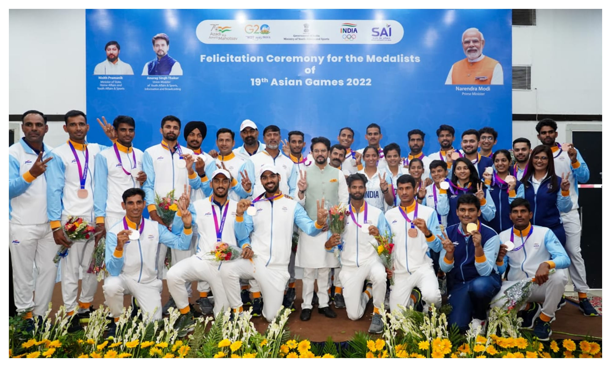 Sports Minister Anurag Thakur felicitates Asian Games 2023 medallists
