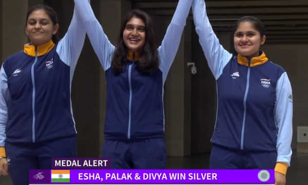 Asian Games 2023: Esha Singh, Palak Gulia,  Divya clinch team silver in women's 10m Air Pistol