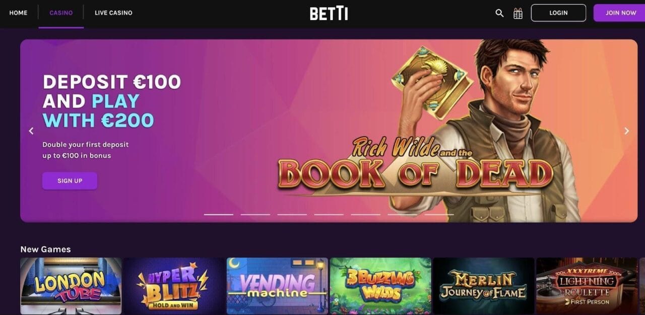 Betti Casino free spins interface on mobile app
