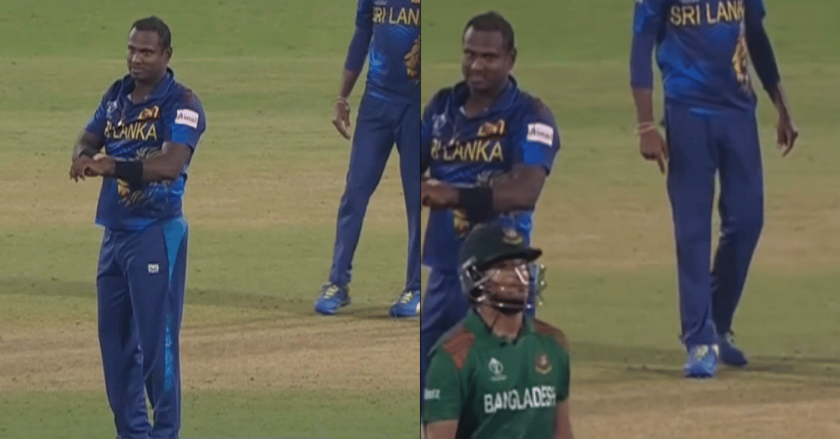 Watch: Angelo Mathews takes his revenge, sends off Shakib Al Hasan with "Time" gesture after dismissing him in CWC 2023