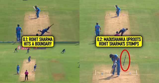 Watch: Dilshan Madushanka uproots Rohit Sharma's stumps after being hit first ball for a four