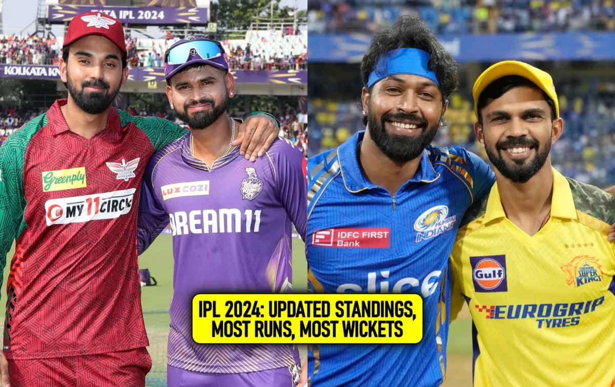 IPL 2024 updated points table, Orange Cap & Purple cap after match 28 & 29 KKR vs LSG & MI vs CSK