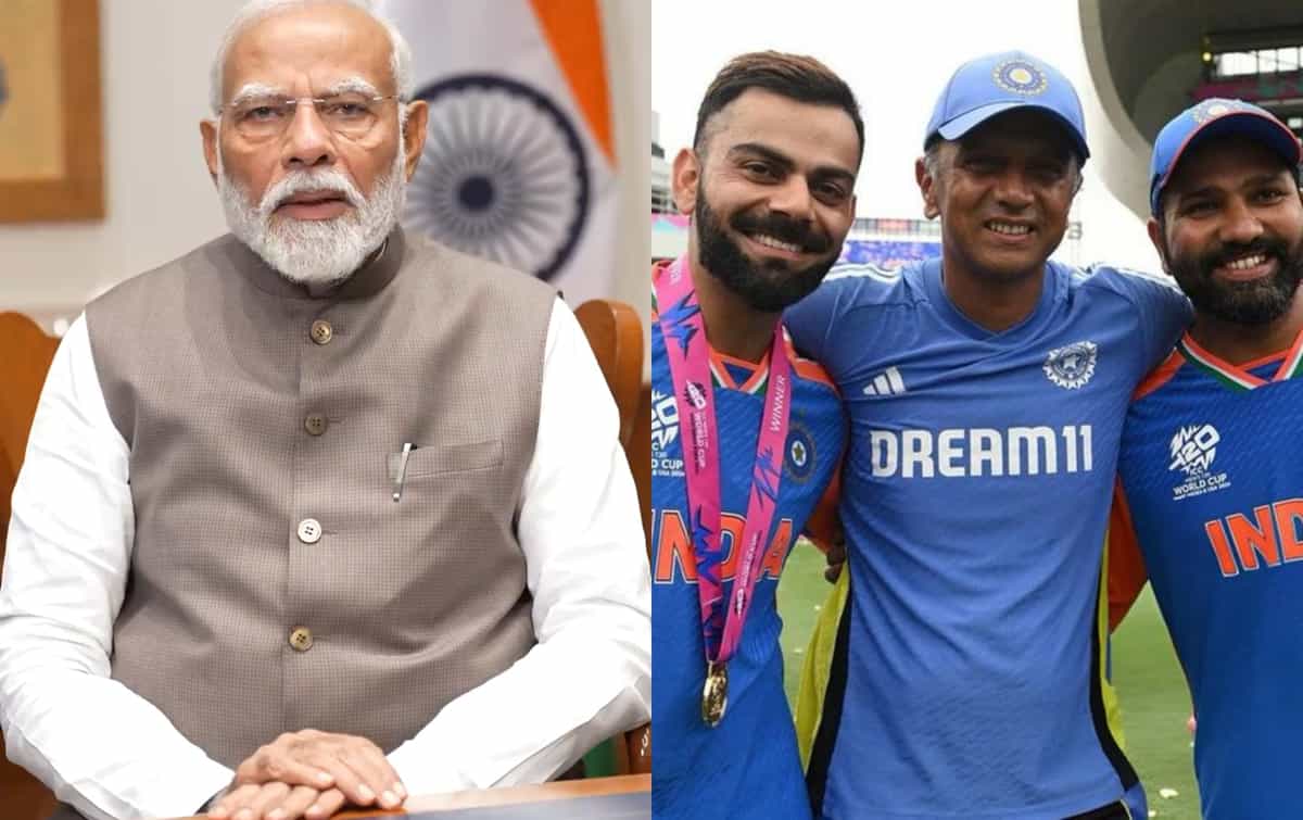 PM Narendra Modi talks with Rohit Sharma, Virat Kohli and Rahul Dravid after T20 WC 2024 win, posts special messages