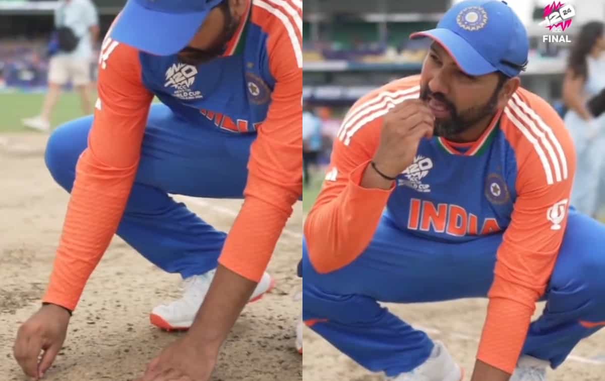 [Watch] Rohit Sharma eats soil from Barbados pitch after winning ICC T20 World Cup 2024 final