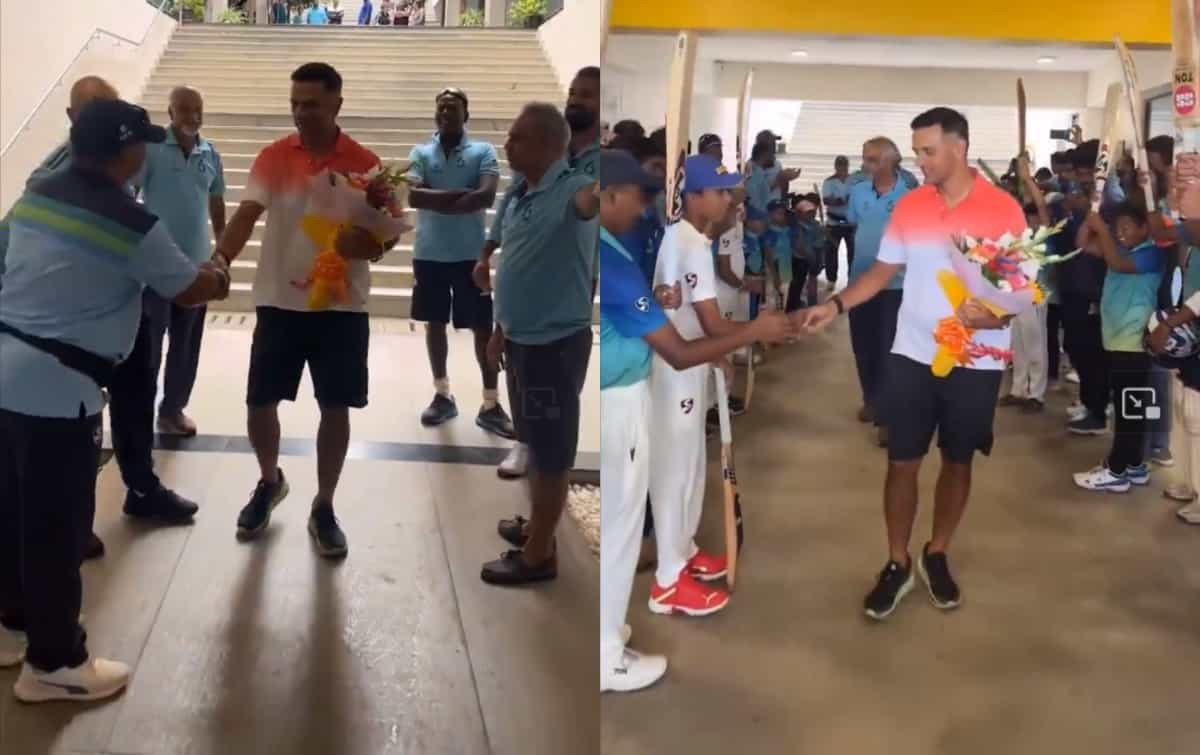 Watch: Rahul Dravid gets guard of honor from young cricketers at a cricket academy post return to Bengaluru
