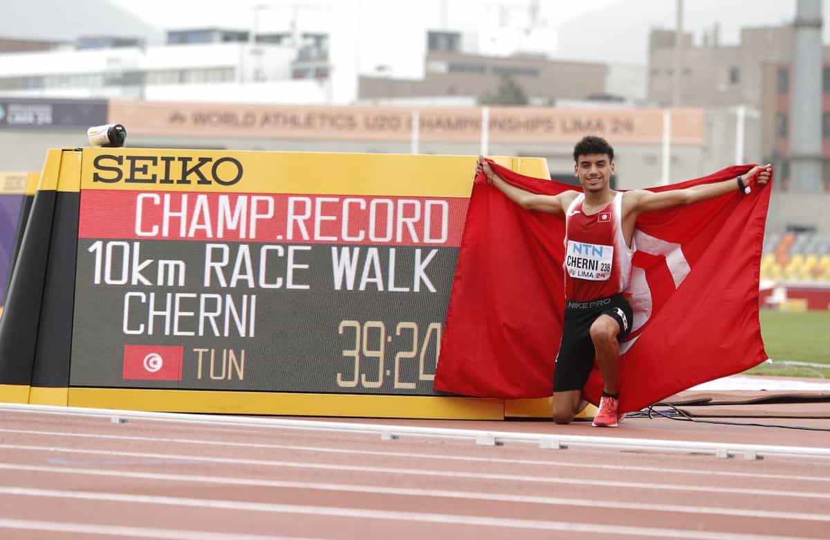 World Athletics U20 Championships 2024: Tunisia's Rayen Cherni wins gold in men's 10,000m race walk, sets C'ship record