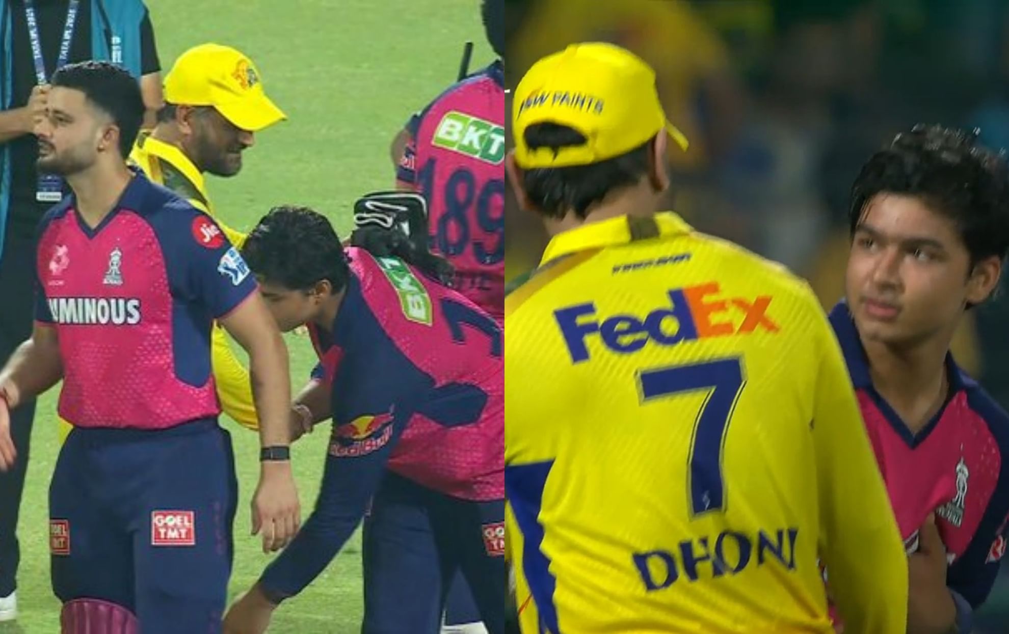 IPL 2025: [Watch] Vaibhav Suryavanshi touches MS Dhonis feet, takes his blessings after CSK vs RR clash in Delhi
