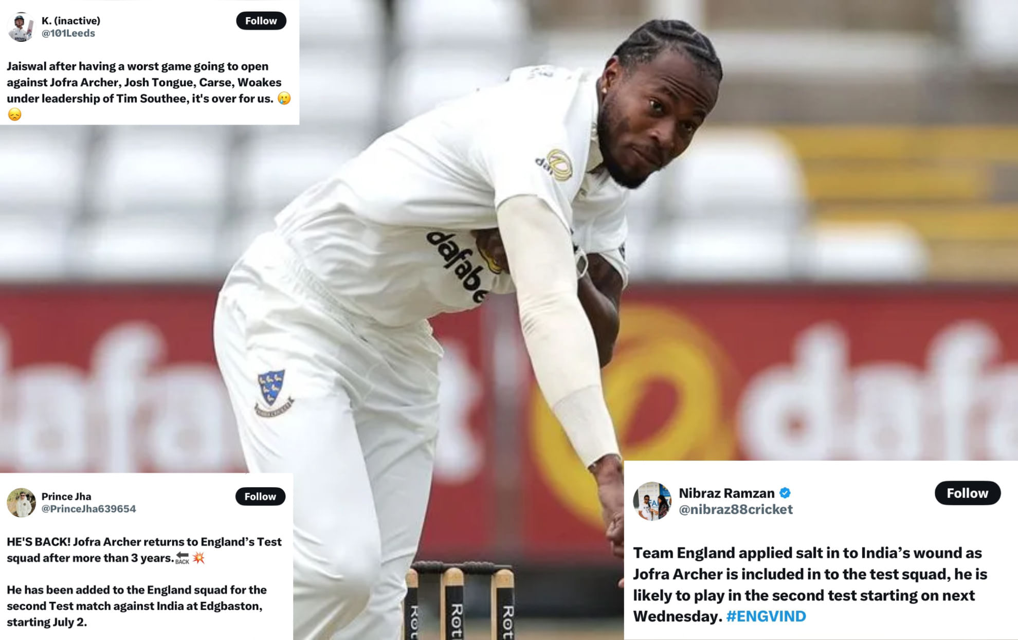 "England applied salt to India's wounds"- Twitter reacts as Jofra Archer returns to test squad after four years