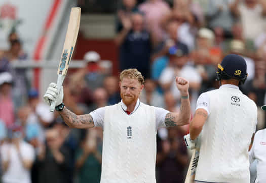Ben Stokes celebrates his hundred in the Manchester