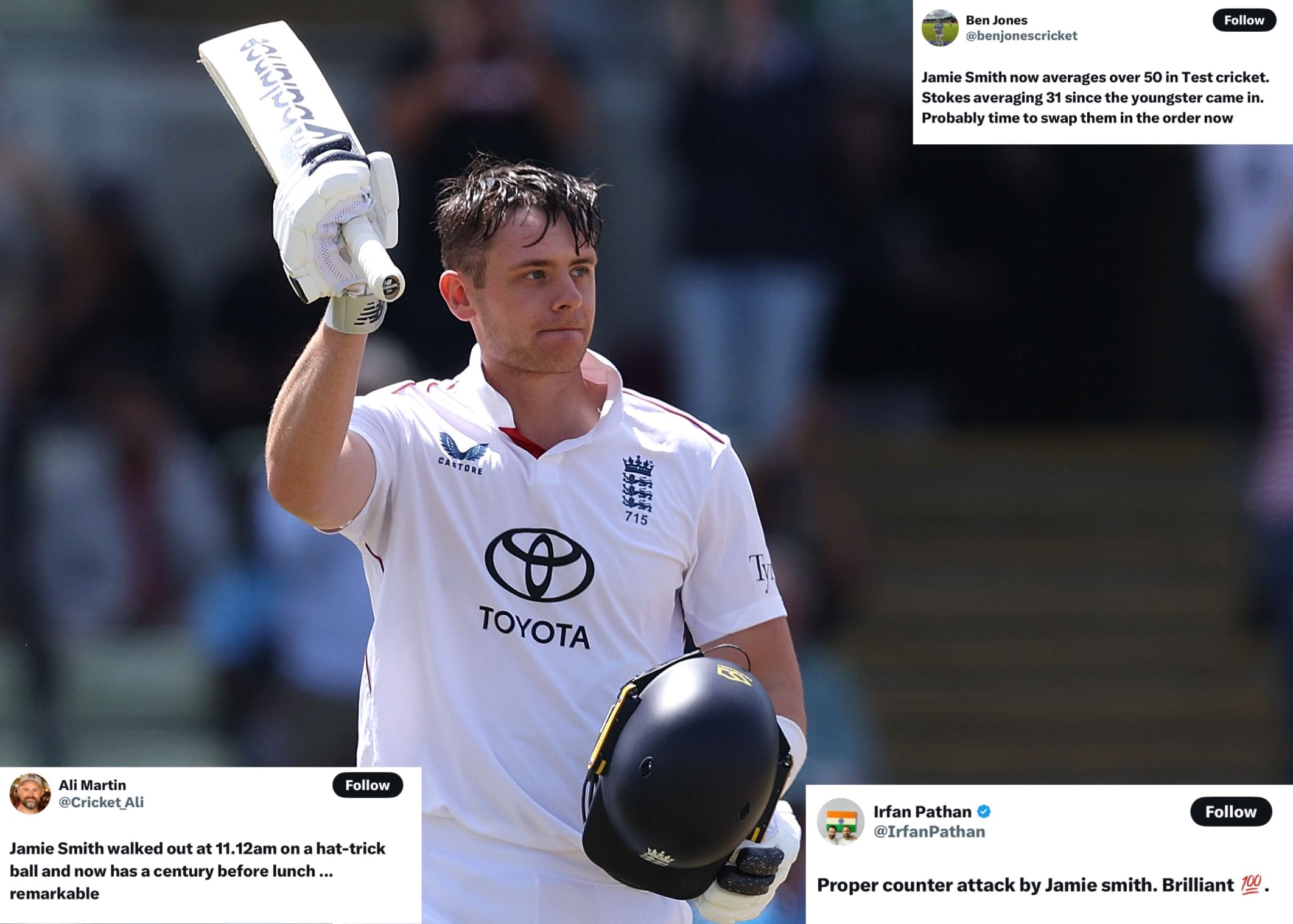 "England have found a gem"- Fans elated as Jamie Smith destroys Indian bowlers with his brutal ton at Edgbaston