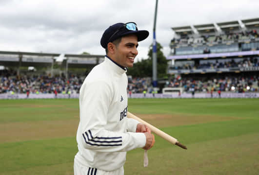Shubman Gill celebrates after winning the Edgbaston test