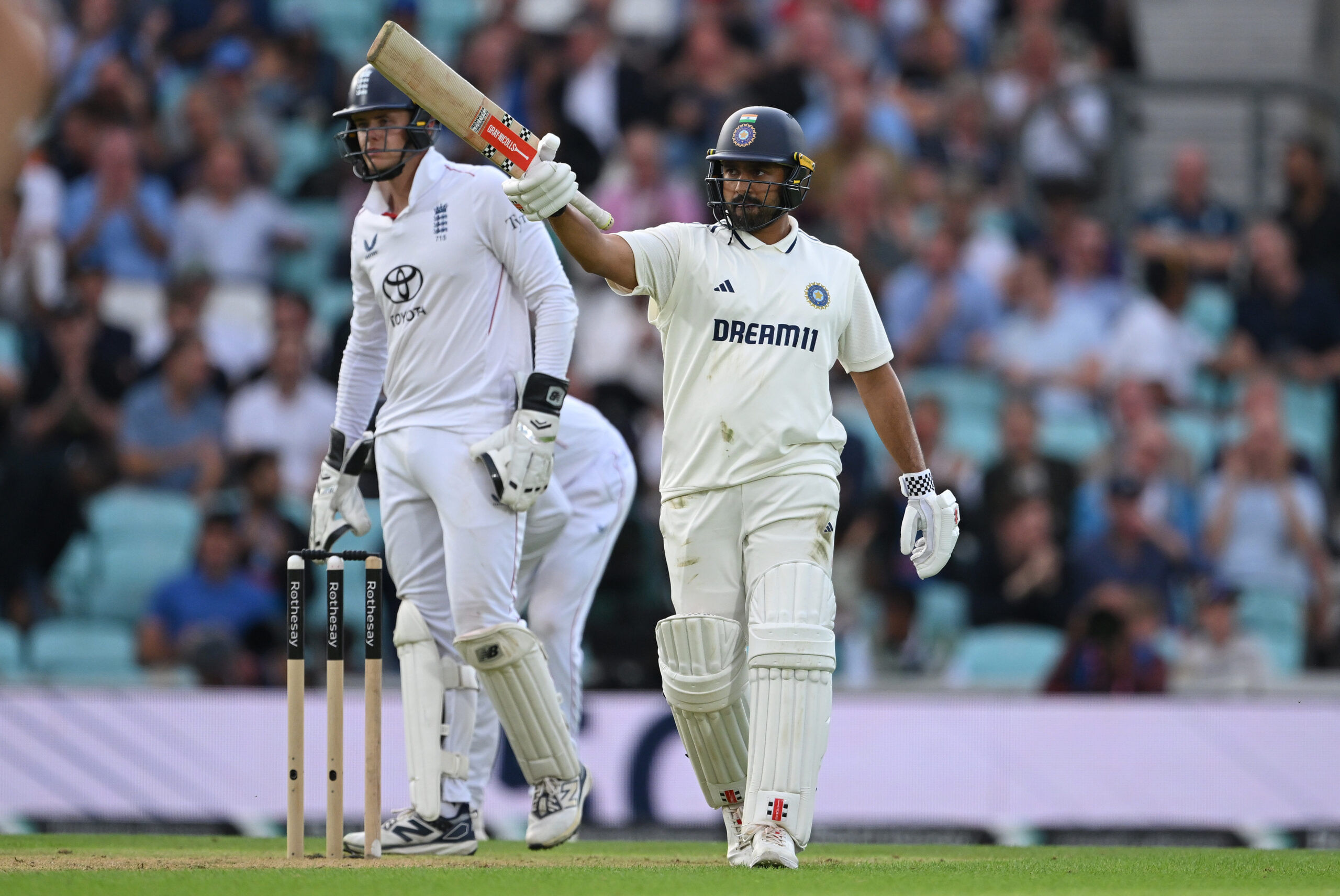 Karun Nair celebrates his fifty on day 1 of The Oval test