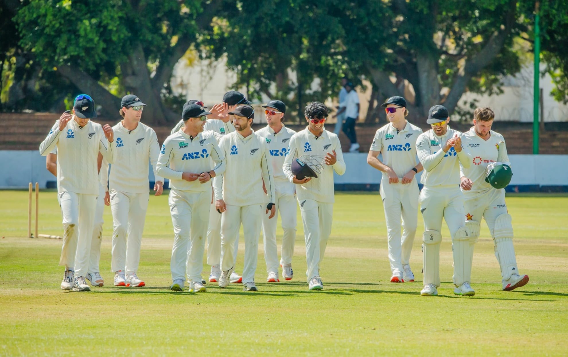 New Zealand celebrate after defeating Zimbabwe by an innings and 359 runs in the second test in Bulawayo