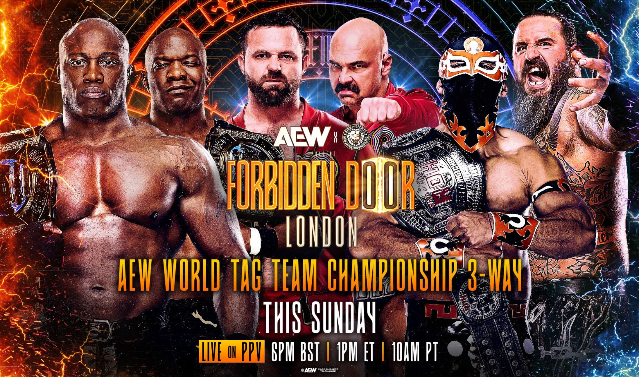 The Hurt Syndicate (Bobby Lashley and Shelton Benjamin) (c) vs FTR vs Bandido and Brody King – Tag team 3-way match for the AEW World Tag Team title match – AEW x NJPW Forbidden Door 2025