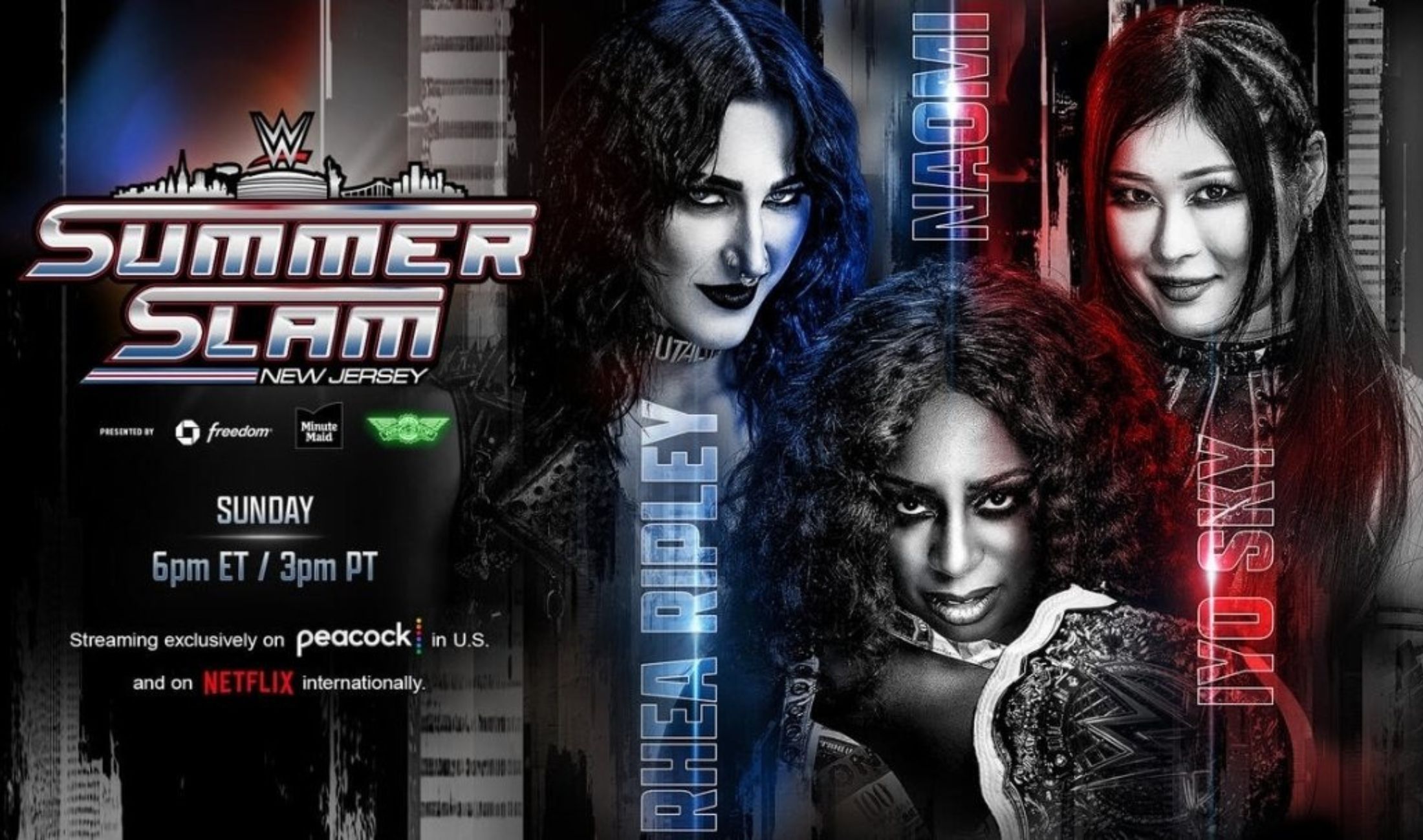 WWE SummerSlam 2025 Night 2 Naomi (c) vs Iyo Sky vs Rhea Ripley – Women’s World Championship match