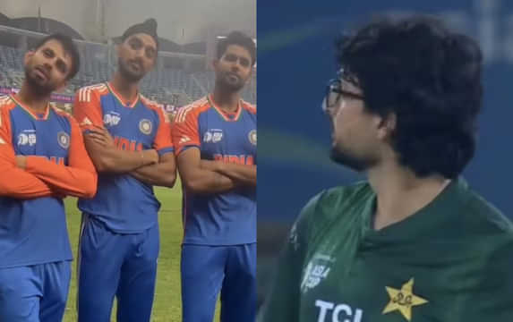 Arshdeep Singh, Harshit Rana and Jitesh Sharma mock Abrar Ahmed