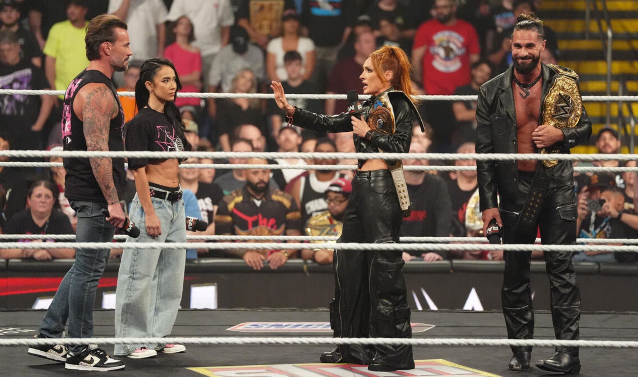 WWE RAW Becky Lynch and Seth Rollins AJ Lee CM Punk