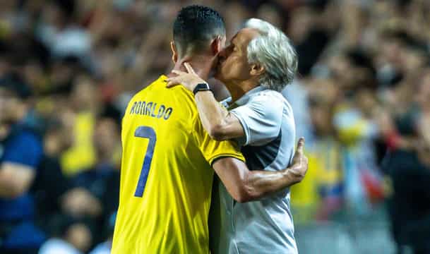 Cristiano Ronaldo of Al-Nassr head coach Jorge Jesus