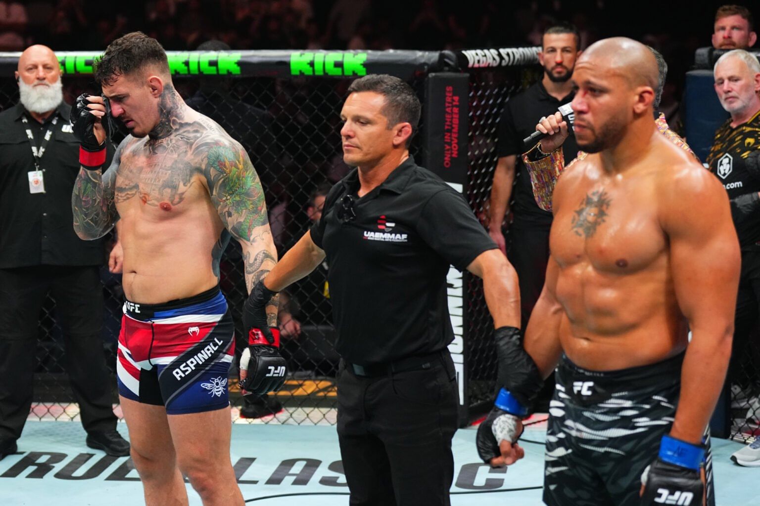 Tom Aspinall (L) and Ciryl Gane UFC
