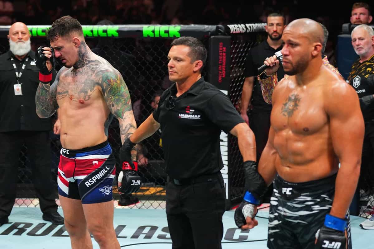 Tom Aspinall (L) and Ciryl Gane UFC