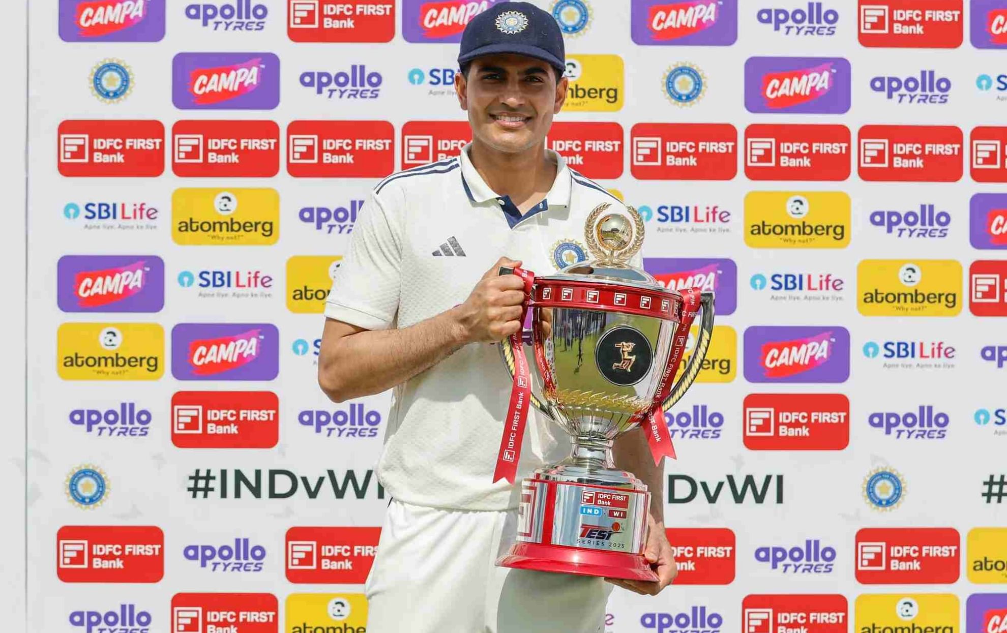 India captain Shubman Gill with the IND vs WI test series trophy