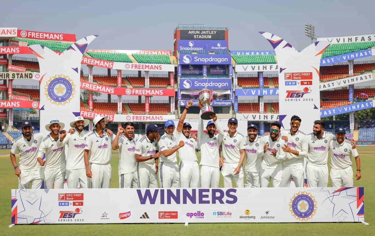 India celebrate after winning test series against the West Indies 2025