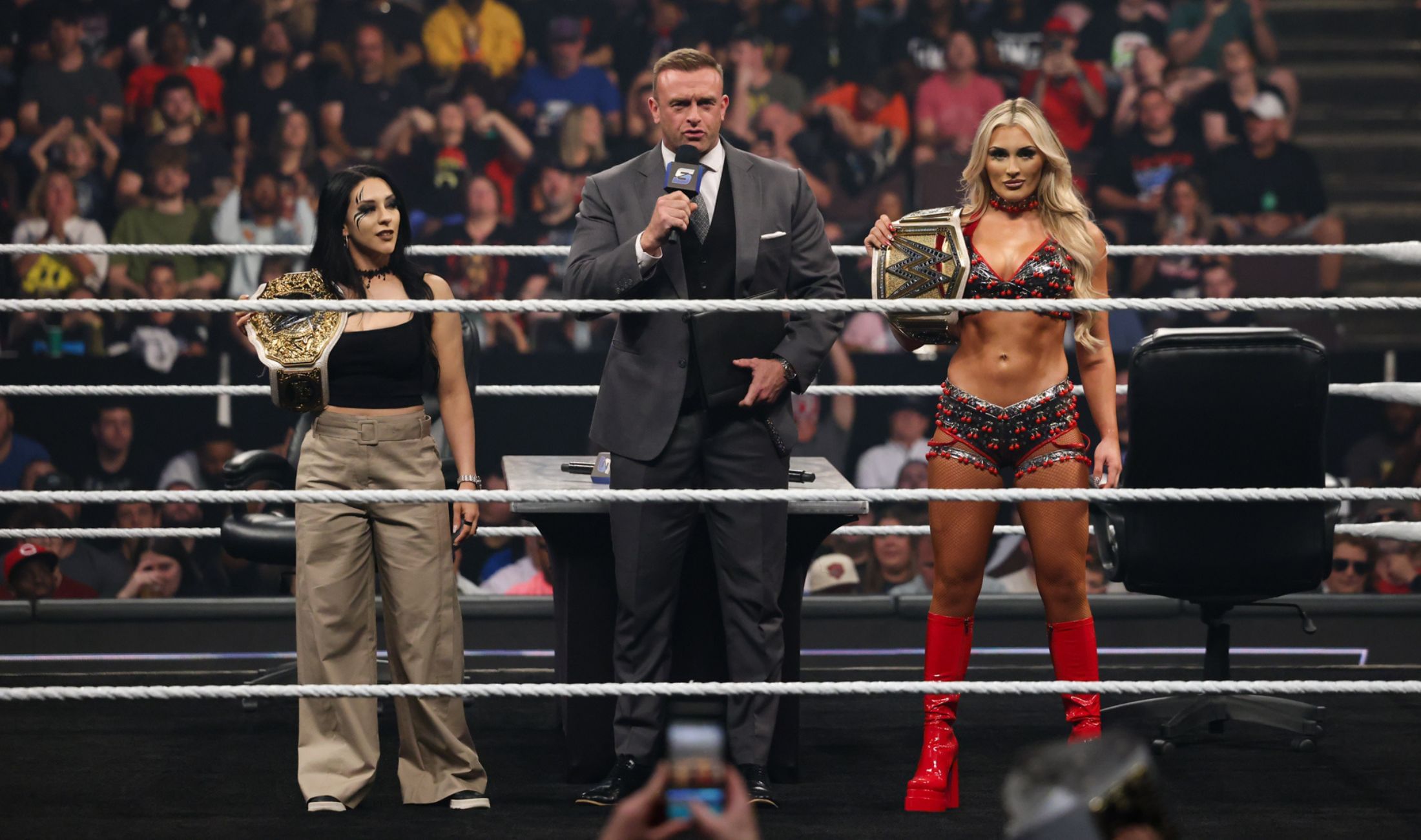 Stephanie Vaquer, Nick Aldis, and Tiffany Stratton WWE SmackDown