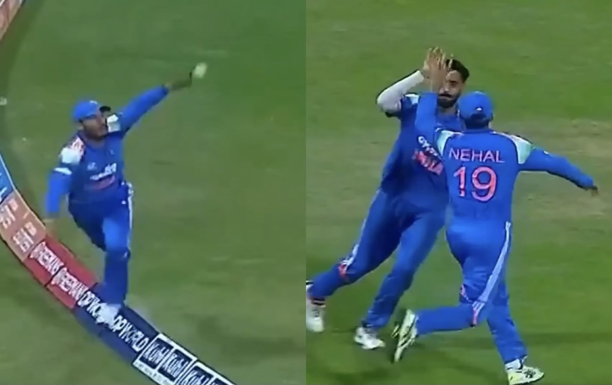 Nehal Wadhera and Naman Dhir catch