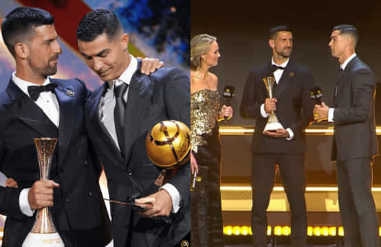 Novak Djokovic receives Globe Sports Award from Cristiano Ronaldo in Dubai