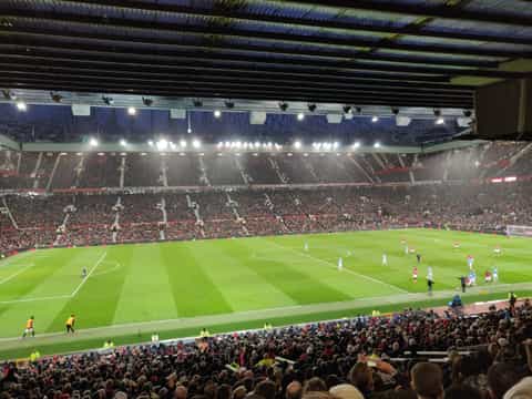 A mid-game picture of a night match at Old Trafford