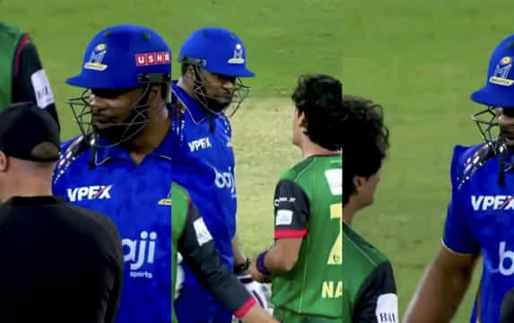 Kieron Pollard and Naseem Shah fight