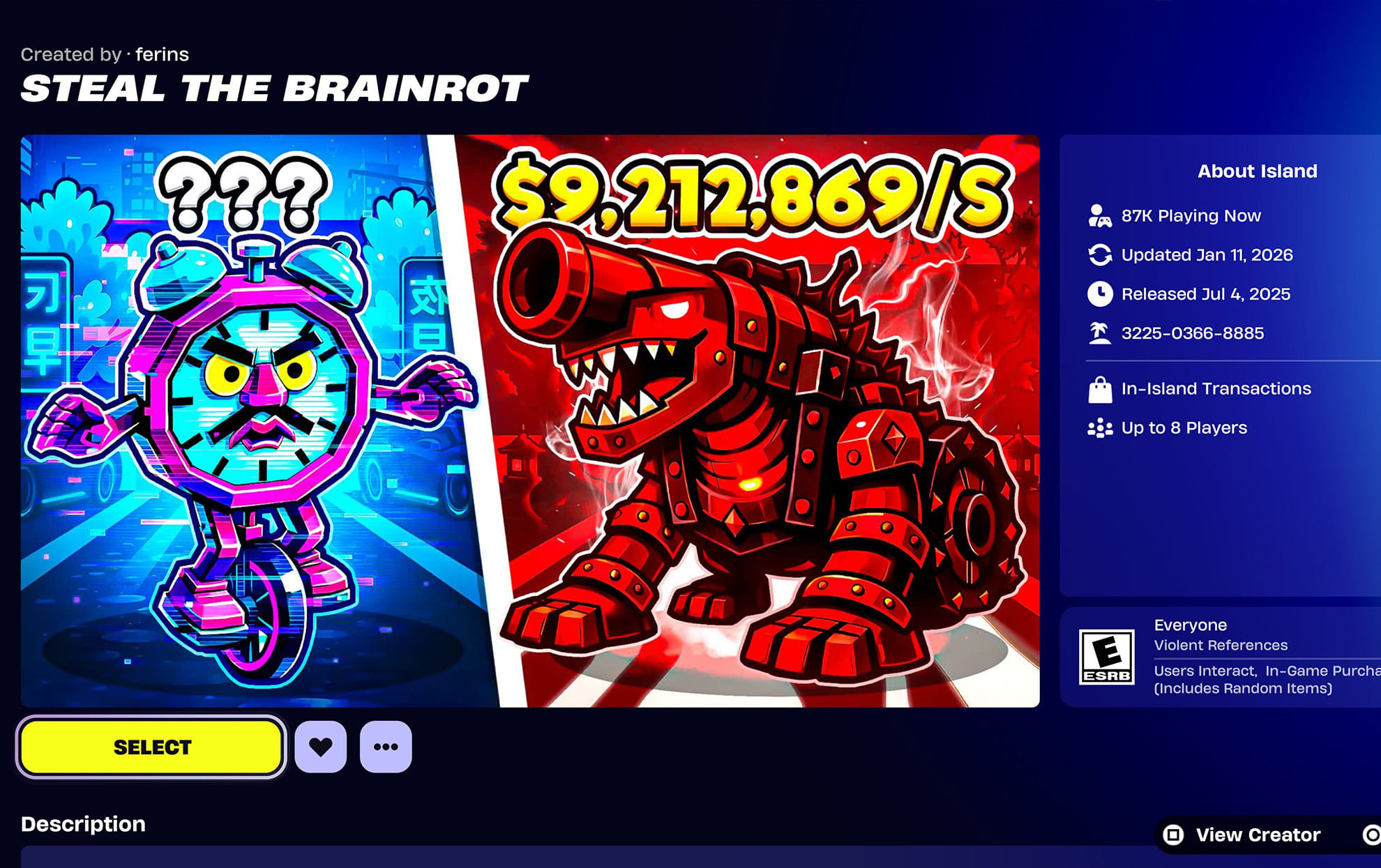 Fortnite Steal the Brainrot codes