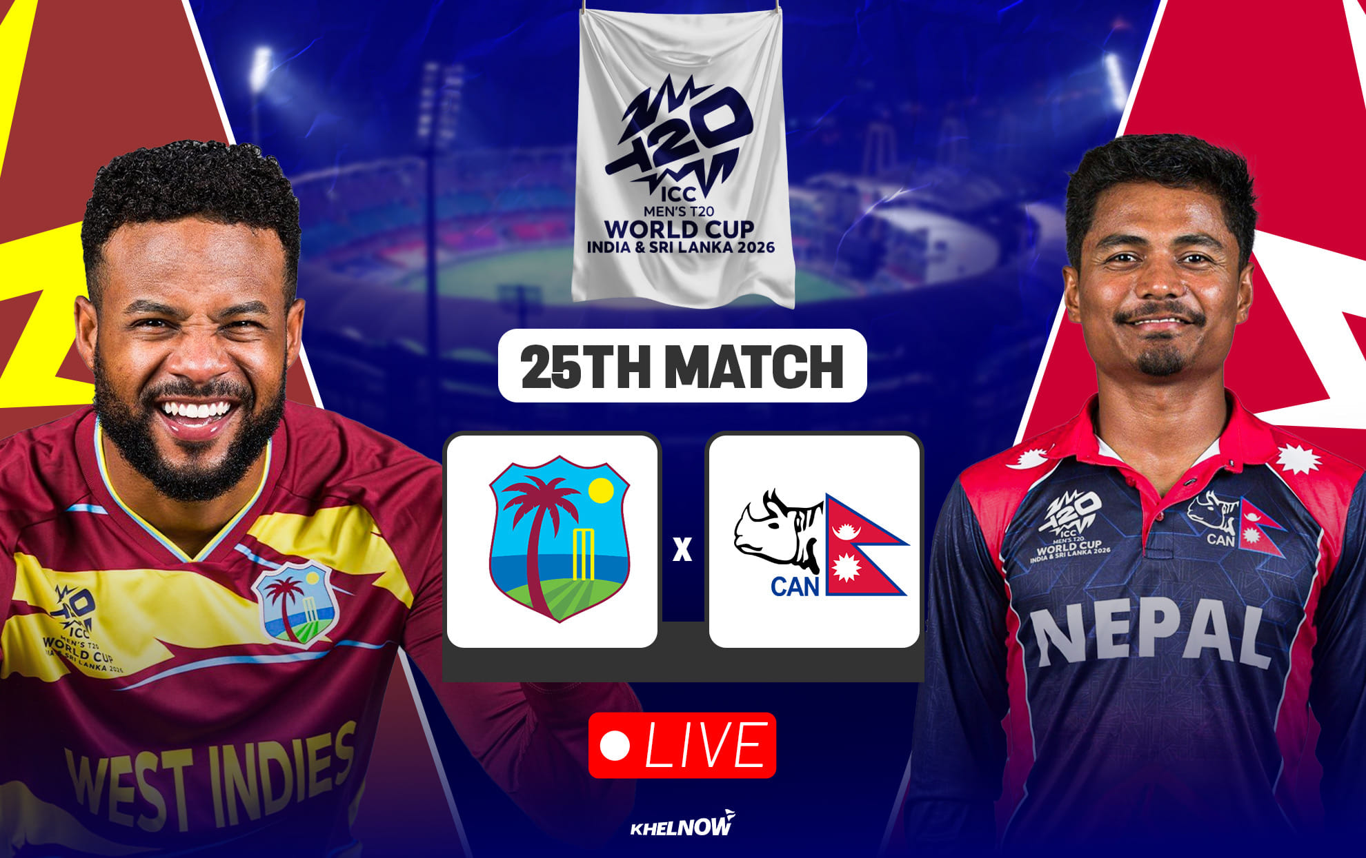 WI vs NEP Live streaming details, when & where to watch West Indies vs Nepal T20 World Cup 2026 match 25