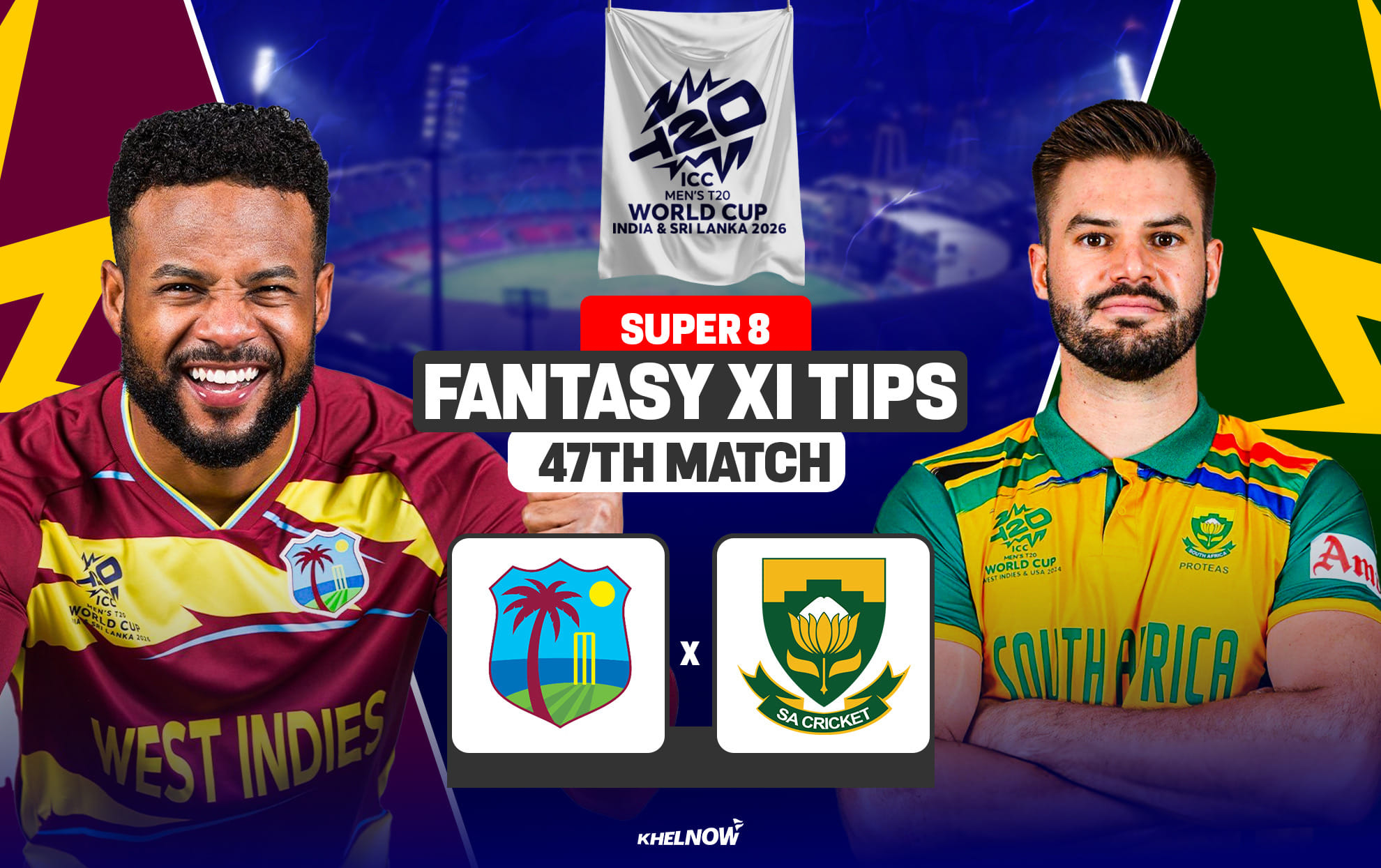 WI vs SA Dream11 Prediction, Dream11 Playing XI, Today Match 47, Super 8, ICC T20 World Cup 2026