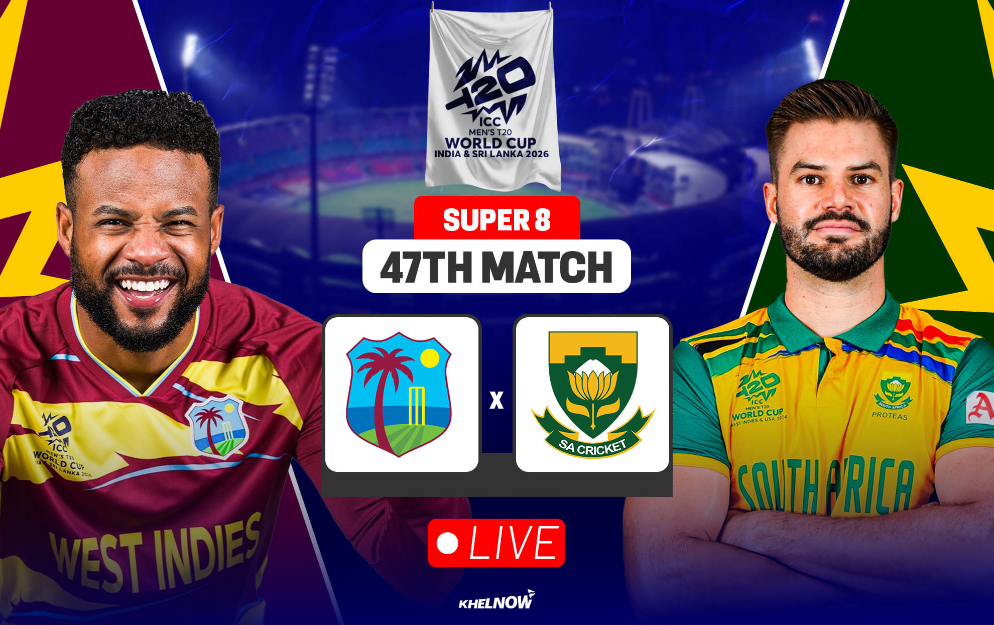 WI vs SA Live streaming details, when & where to watch West Indies vs South Africa T20 World Cup 2026 match 47