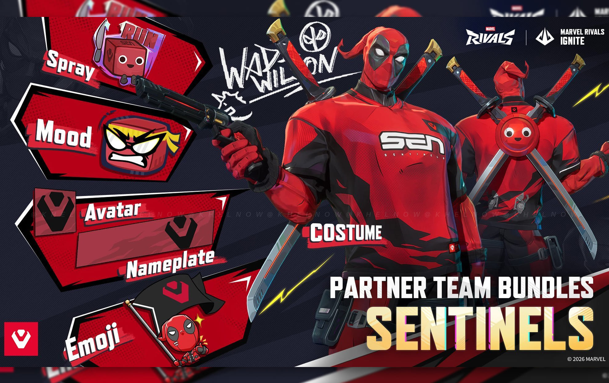 Marvel Rivals reveal Deadpool themed Team bundles for Ignite Esports