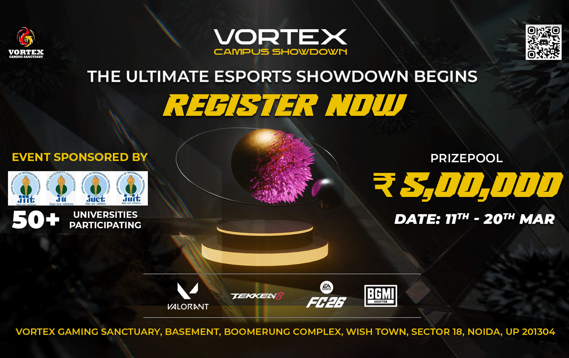 Noida to host Vortex Campus Showdown featuring VALORANT, BGMI, FIFA & Tekken