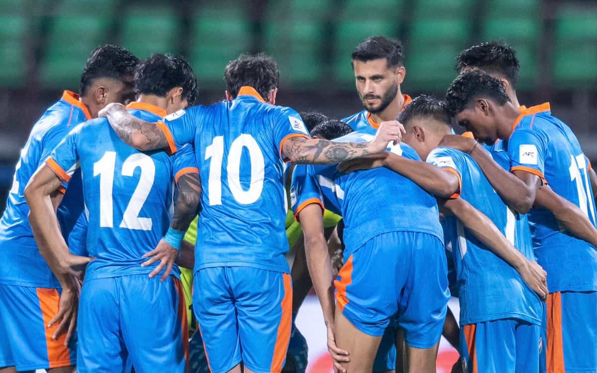 Indian Football players ahead of kick-off against Hong Kong