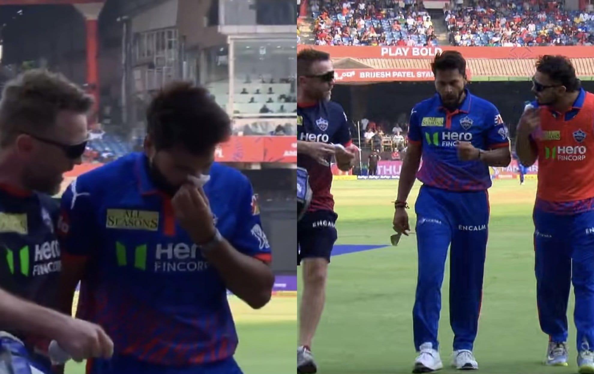 IPL 2026: Mukesh Kumar suffers injury in RCB vs DC clash, leaves field with bloodied face